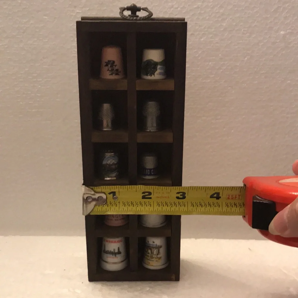 Wooden Thimble Display Case with Assorted Thimbles
